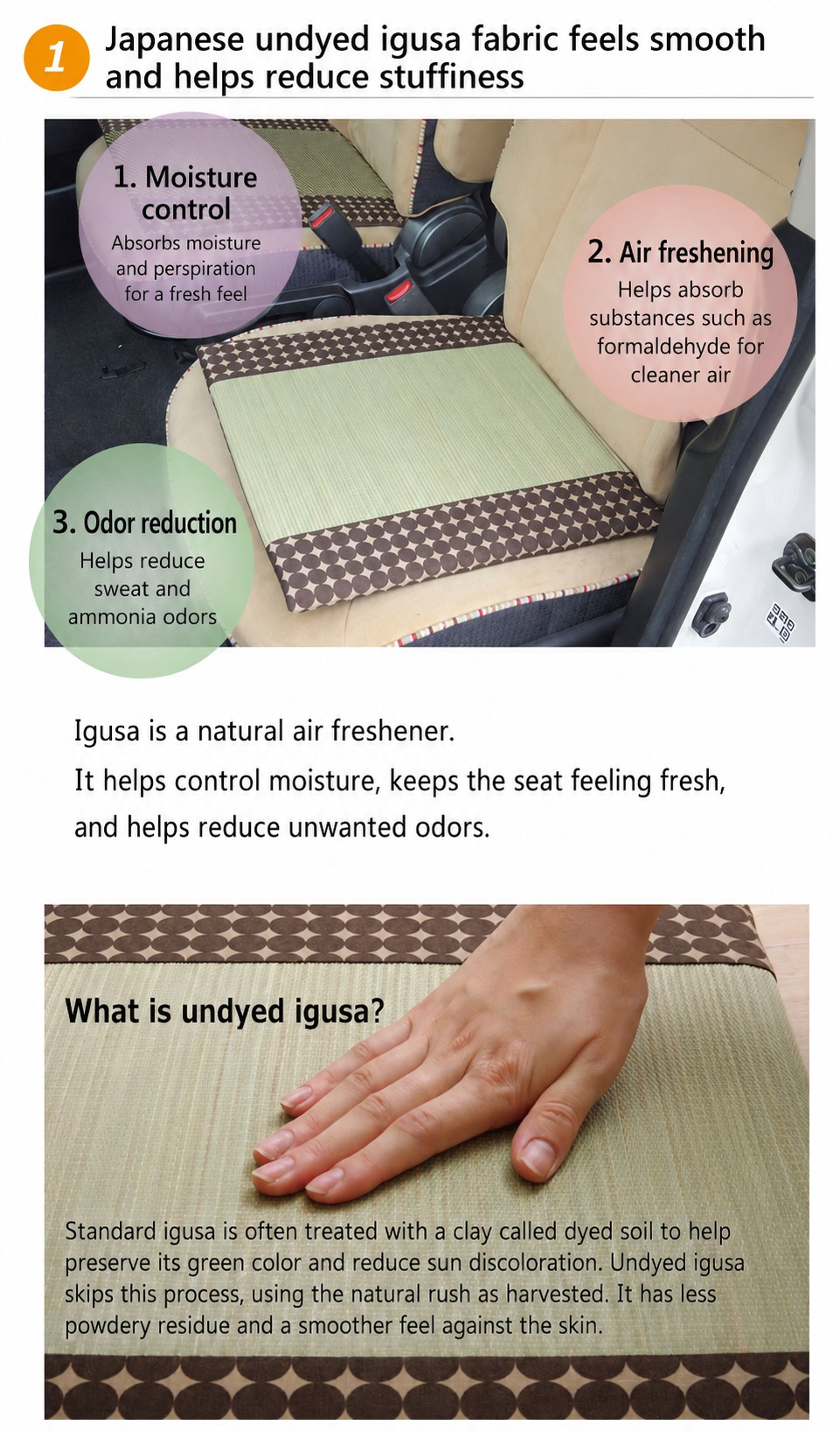 About Japanese Undyed Igusa Car Seat Cushion Marble image 3