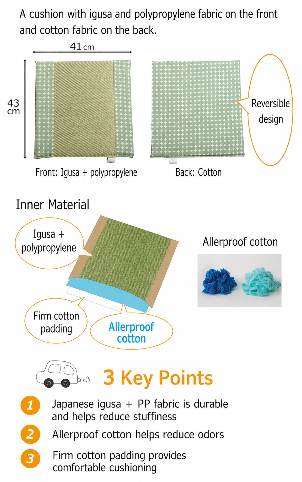 About Japanese Igusa and PP Car Seat Cushion Marble image 2